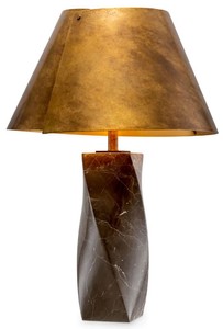 Luxus Marmor Tischleuchte Schreibtischleuchte mit Metall Lampenschirm Braun Vintage Messing