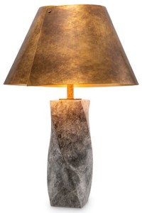Luxus Marmor Tischleuchte Schreibtischleuchte mit Metall Lampenschirm Grau Antik Messing