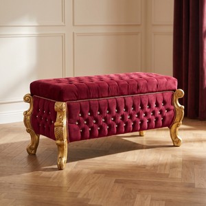 Casa Padrino Barock Sitzbank - Truhe mit Glitzersteinen Bordeauxrot / Gold - Barock Möbel Casa Padrino Barock Sitzbank - Truhe mit Glitzersteinen Bordeauxrot / Gold - Barock Möbel