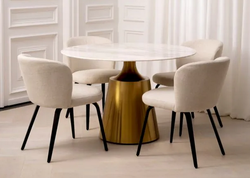 Casa Padrino table à manger de luxe blanc / couleur laiton Ø 120 x H. 77 cm - Table de cuisine ronde en marbre - Mobilier de salle à manger de luxe