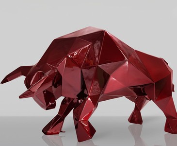 Casa Padrino escultura decorativa XXL toro rojo burdeos 220 cm - Figura decorativa de jardín abstracta de tamaño natural