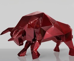 Casa Padrino sculpture décorative XXL taureau bordeaux rouge 220 cm - Figure de décoration de jardin abstraite grandeur nature