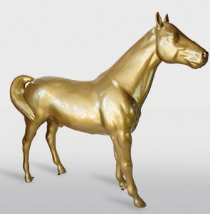 Casa Padrino XXL decorative sculpture horse gold 245 cm - Life size garden figure
