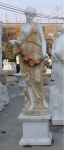 Casa Padrino sculpture décorative de jardin en marbre Art Nouveau dame côté gauche blanc / beige H. 190 cm