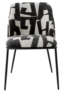 Casa Padrino Luxus Esszimmerstuhl Schwarz / Weiß B. 50 cm x T. 60 cm x H. 83 cm - Hotel Möbel