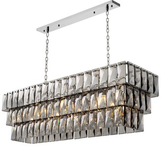 Lustre de luxe Casa Padrino avec verre en cristal fumé, finition nickel L. 140 cm x P. 41 cm x H. 45,5 cm Lustre de luxe Casa Padrino avec verre en cristal fumé, finition nickel L. 140 cm x P. 41 cm x H. 45,5 cm