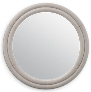 Miroir de salon, miroir de vestiaire, miroir de chambre, miroir mural aspect cuir gris clair, meuble de salon, meuble de vestiaire, meuble de luxe