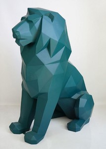 Abstract XXL Garden Decoration Sculpture Figure Lion Green