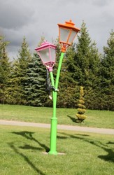 Lanterne de Jardin Double Art Nouveau Vert Rose Orange