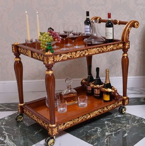 Chariot de service de luxe baroque en bois massif marron or