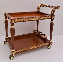 Carrello da portata barocco di lusso in legno massello marrone oro