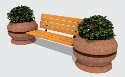 Casa Padrino banco de parque - Banco de ciudad con 2 maceteros natural / negro / marrón 310 cm - Muebles de parque y exterior