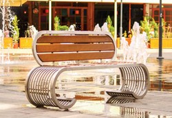 Banco de parque banco urbano banco de jardín de acero inoxidable plata marrón