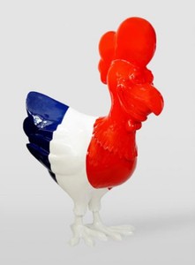 XXL Garden Decoration Sculpture Figure Rooster Red White Blue