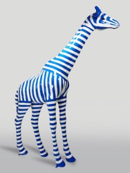 XXL Garden Decoration Sculpture Figure Giraffe with Stripes White Blue