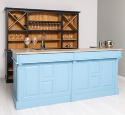 Comptoir de bar en bois massif de style campagnard bleu clair beige