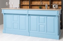 Comptoir de bar en bois massif de style campagnard bleu clair beige