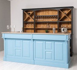 Comptoir de bar en bois massif de style campagnard bleu clair beige