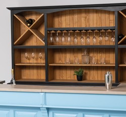 Comptoir de bar en bois massif de style campagnard bleu clair beige