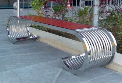 Banco de parque banco urbano banco de jardín de acero inoxidable plata marrón