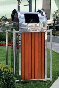 Ciudad parque jardín cubo de basura bote de basura plata marrón