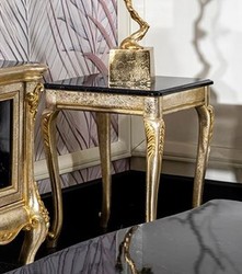 Mesa auxiliar barroco de lujo negro plata oro