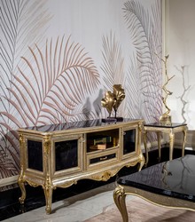 Mesa auxiliar barroco de lujo negro plata oro