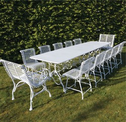 Tavolo da pranzo da giardino in ferro battuto Art Nouveau bianco