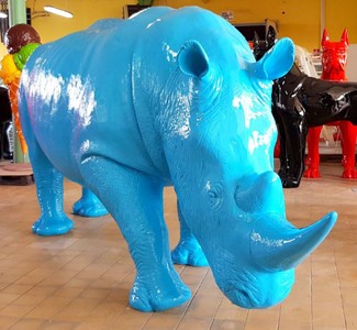 Life size XXL garden decoration sculpture figure rhino light blue