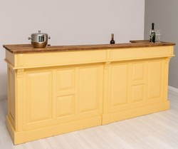 Comptoir de bar en bois massif de style campagnard jaune marron