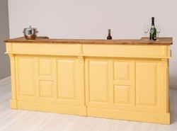 Comptoir de bar en bois massif de style campagnard jaune marron