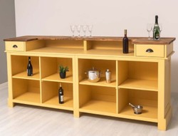 Comptoir de bar en bois massif de style campagnard jaune marron
