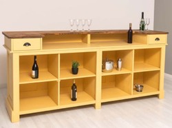 Comptoir de bar en bois massif de style campagnard jaune marron