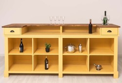 Comptoir de bar en bois massif de style campagnard jaune marron