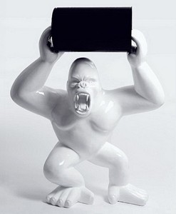 XXL decorative sculpture figure gorilla monkey with barrel white black