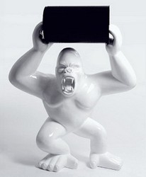 Sculpture figure décorative XXL gorille singe avec tonneau blanc noir