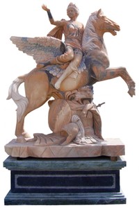 Sculpture figure décorative de jardin en marbre de style antique beige bleu