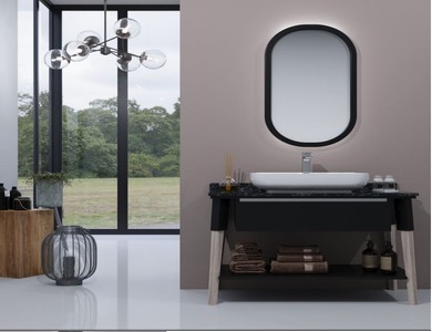 Casa Padrino Luxus Badezimmer Set Schwarz  mit Marmorplatte - Hotel Bad Einrichtung