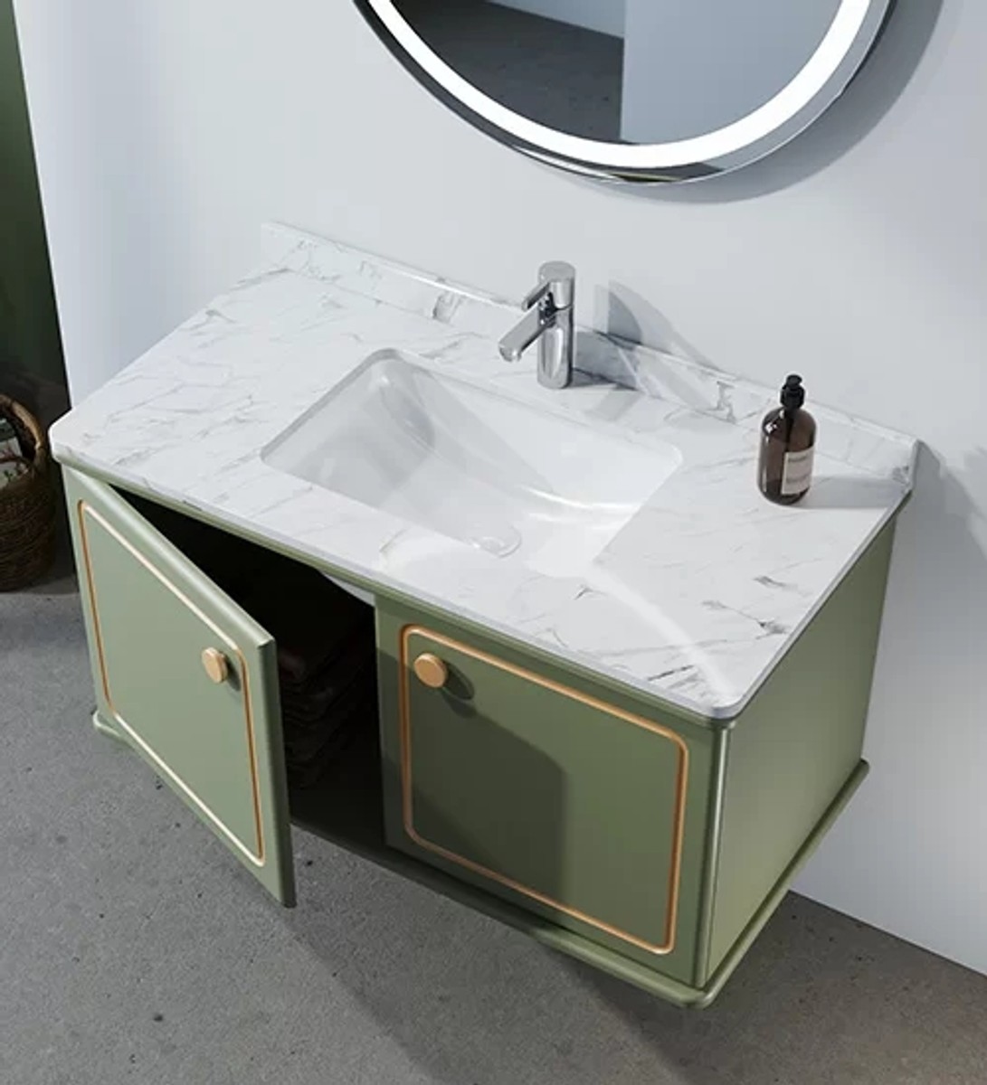Set da bagno di lusso Casa Padrino verde / oro con piano in marmo - arredo bagno dell'hotel Set da bagno di lusso Casa Padrino verde / oro con piano in marmo - arredo bagno dell'hotel