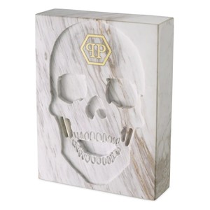 Philipp Plein decoración de libro de calavera de mármol de diseño de lujo 18 x 24 x H. 5,5 cm escultura de mármol de calavera
