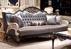 Magnificent Luxury Baroque Living Room Sofa Gray White Gold