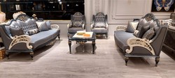 Magnificent Luxury Baroque Living Room Sofa Gray White Gold