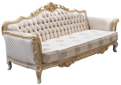 Casa Padrino Luxus Barock Wohnzimmer Sofa Weiß / Antik Gold 230 cm - Barock Wohnzimmer Möbel