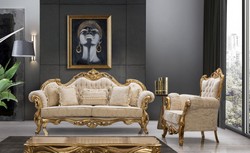 Magnificent luxury baroque living room armchair white gold