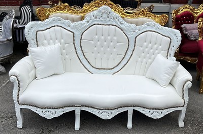 Casa Padrino divano barocco in pelle artificiale bianco 180 cm - Mobile da soggiorno barocco