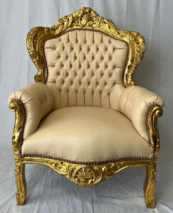 Casa Padrino sillón barroco de cuero artificial beige / oro - Muebles de salón barrocos