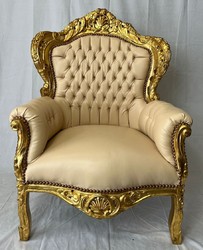 Casa Padrino baroque faux leather armchair beige / gold - Baroque living room furniture