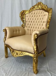 Casa Padrino baroque faux leather armchair beige / gold - Baroque living room furniture