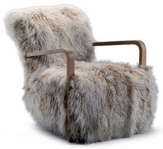 Fauteuil de salon luxe en fausse fourrure blanc marron