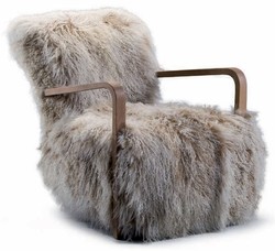 Poltrona da soggiorno di lusso in pelliccia sintetica bianco beige marrone
